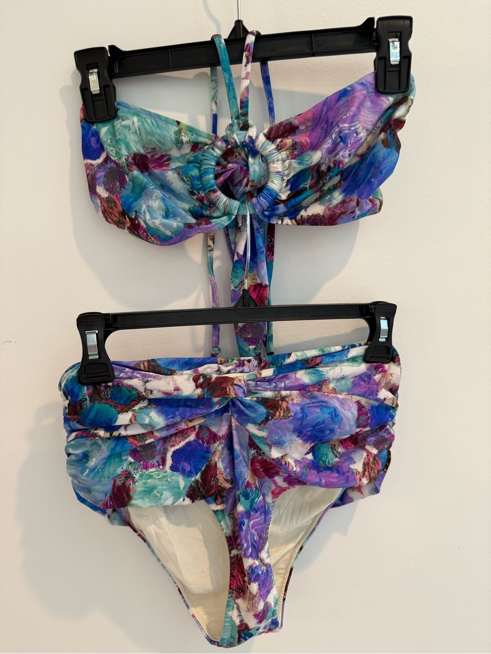 PatBO Floral Bikini Set Bandeau Top High Waist Bottom Size S